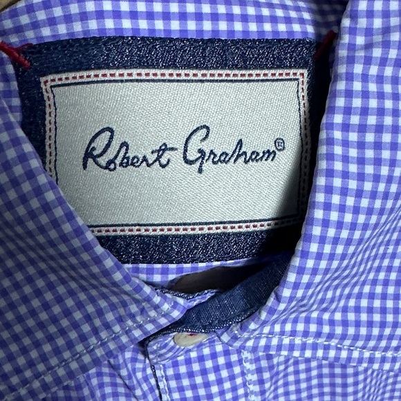 ROBERT GRAHAM Men's Light Purple gingham plaid checked tailored fit designer M - Picture 7 of 15